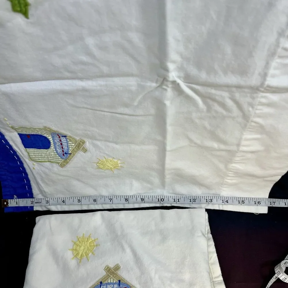 SET OF 2 - Pottery Barn Kids Island Surf Valance Cantonniere Surfboard Palm Tree